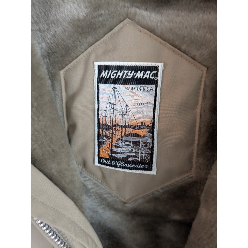VTG Mighty-Mac Vintage Tan Sherpa Fur Lined Hooded Parka Jacket Mens Made USA XL - Picture 6 of 12